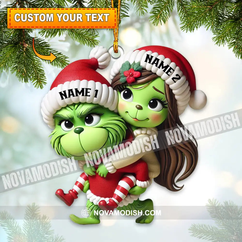 Custom Name Christmas Grinch Couple Ornament Lover Gift