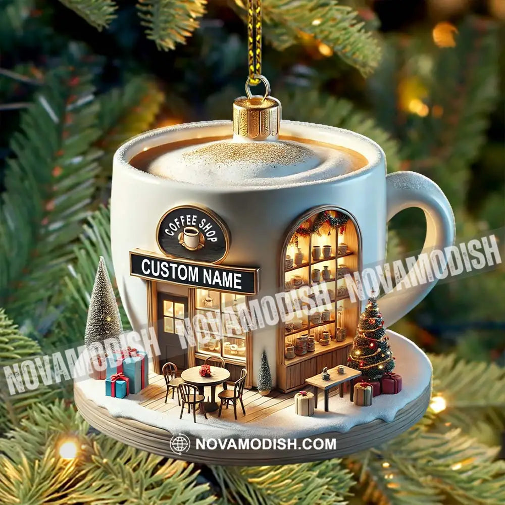 Custom Name Coffee Shop Ornament Christmas Decoration For