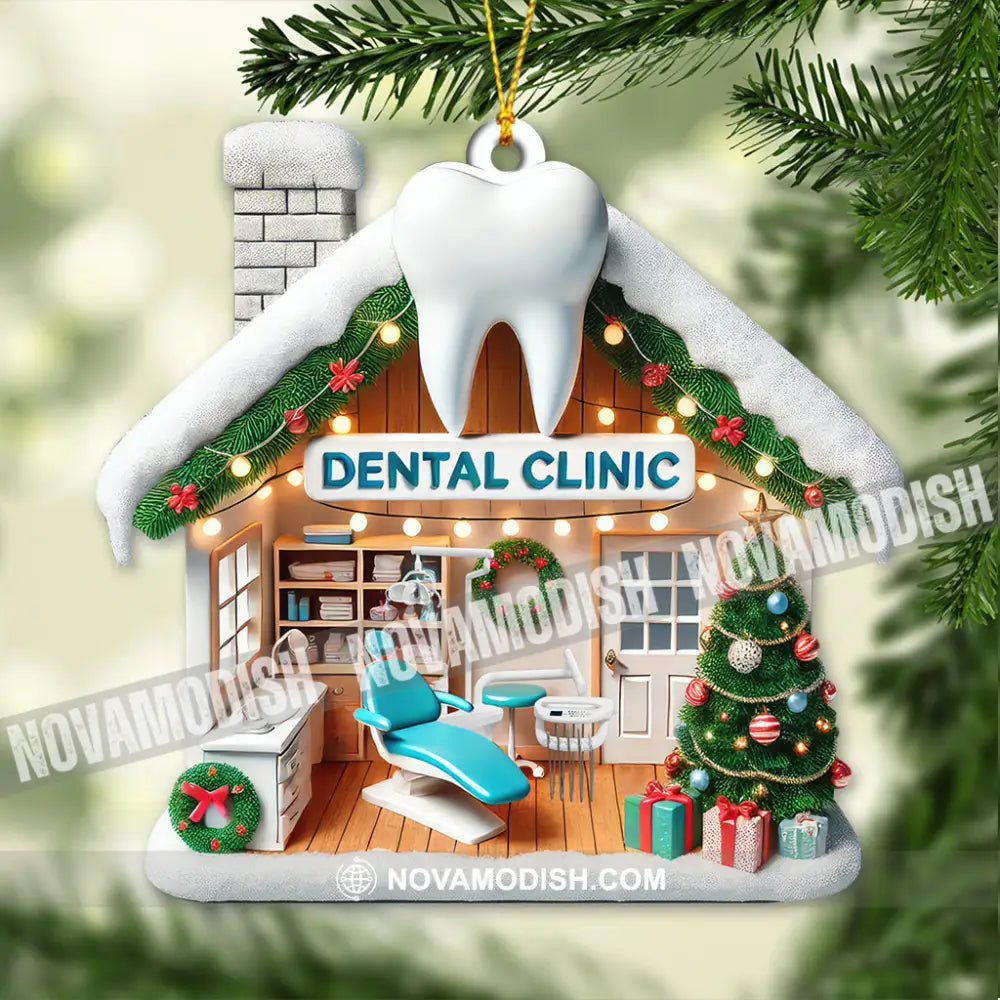 Custom Name Dental Clinic Ornament Christmas Gift For Dentist 3.54’’ / 1