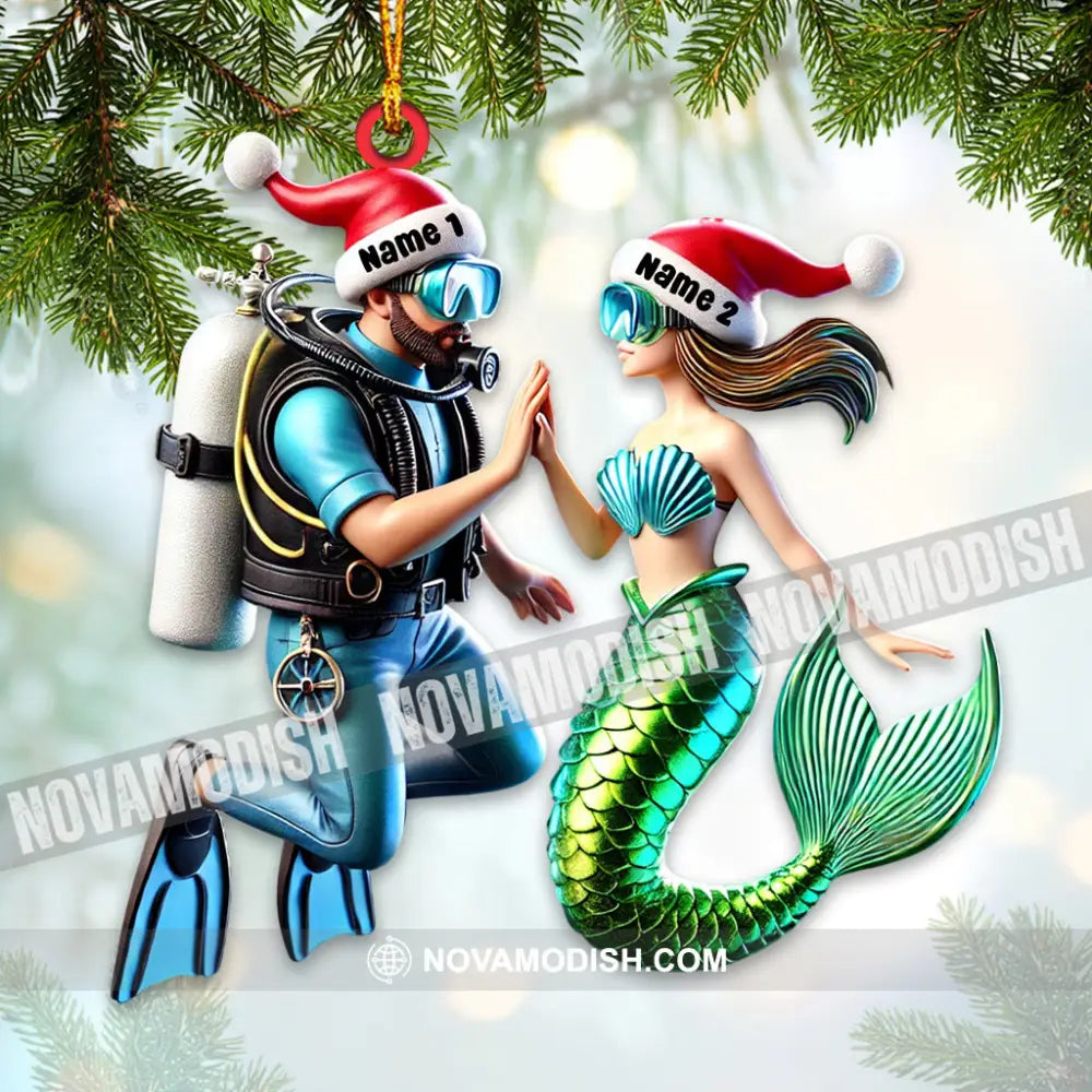 Custom Name Diving Couple Ornament Christmas Gift 3.54’’ / 1