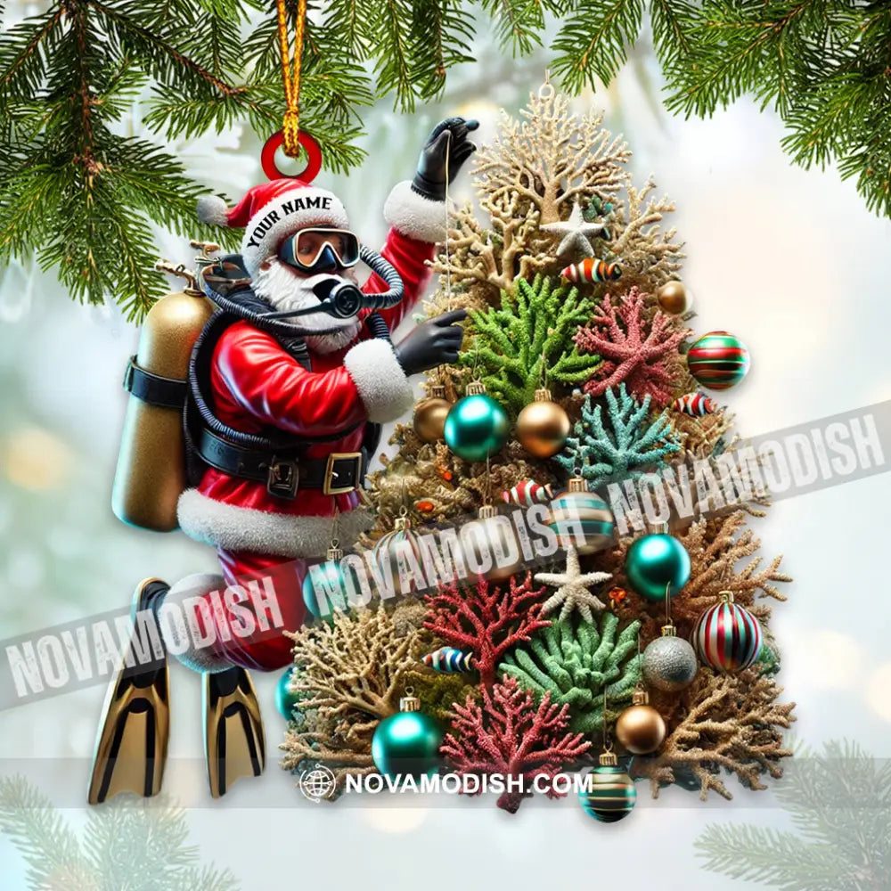 Custom Name Diving Santa Ornament Christmas Gift 3.54’’ / 1