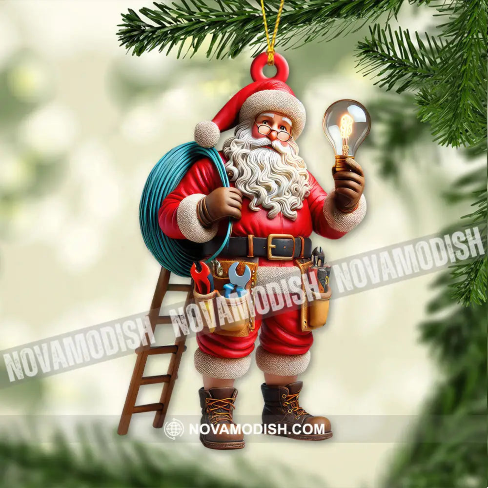 Custom Name Electrician Santa Ornament Christmas Gift 3.54’’ / 1