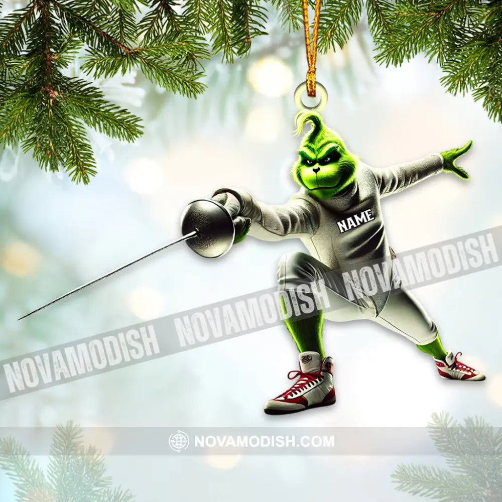 Custom Name Fencing Grinch Ornament Lover Christmas Gift 3.54’’ / 1