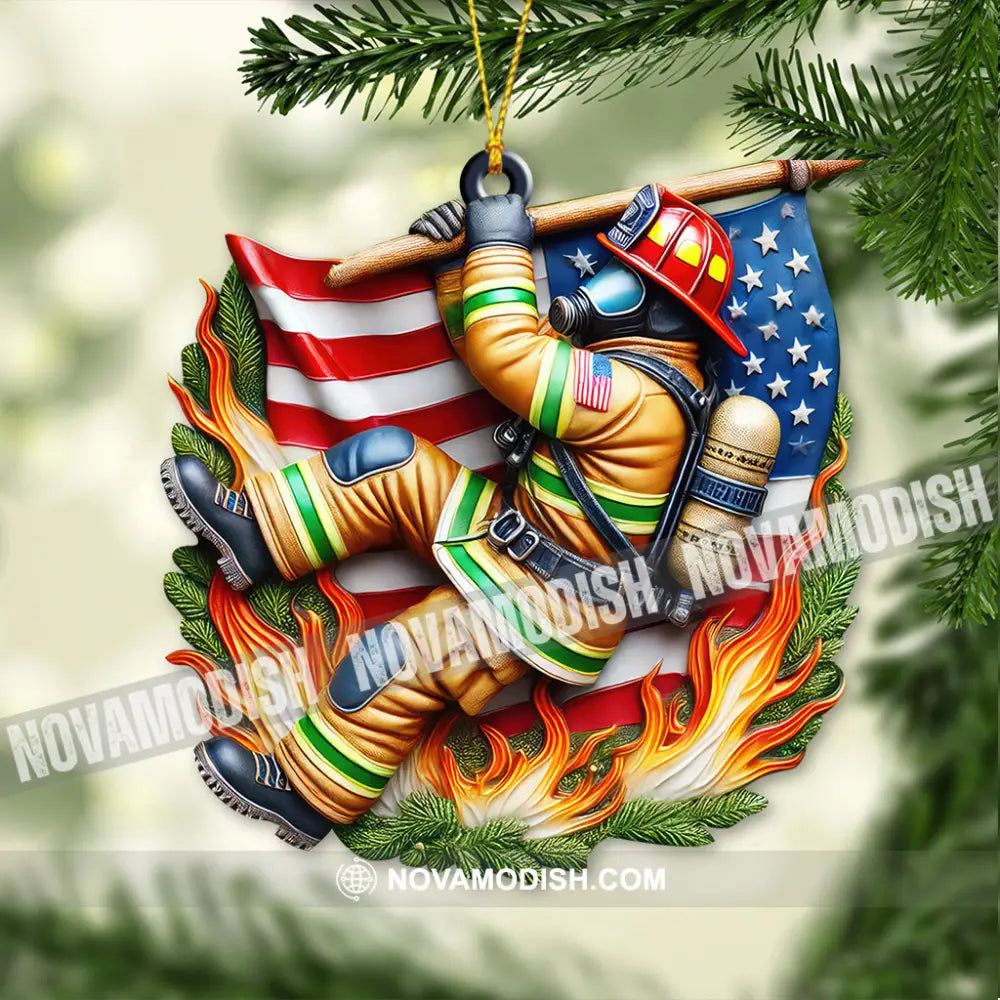 Custom Name Firefighter Ornament Memorial Christmas Gift 3.54’’ / 1