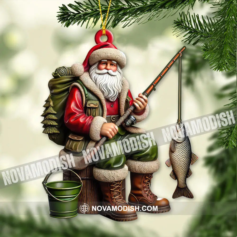 Custom Name Fishing Santa Ornament Christmas Gift 3.54’’ / 1