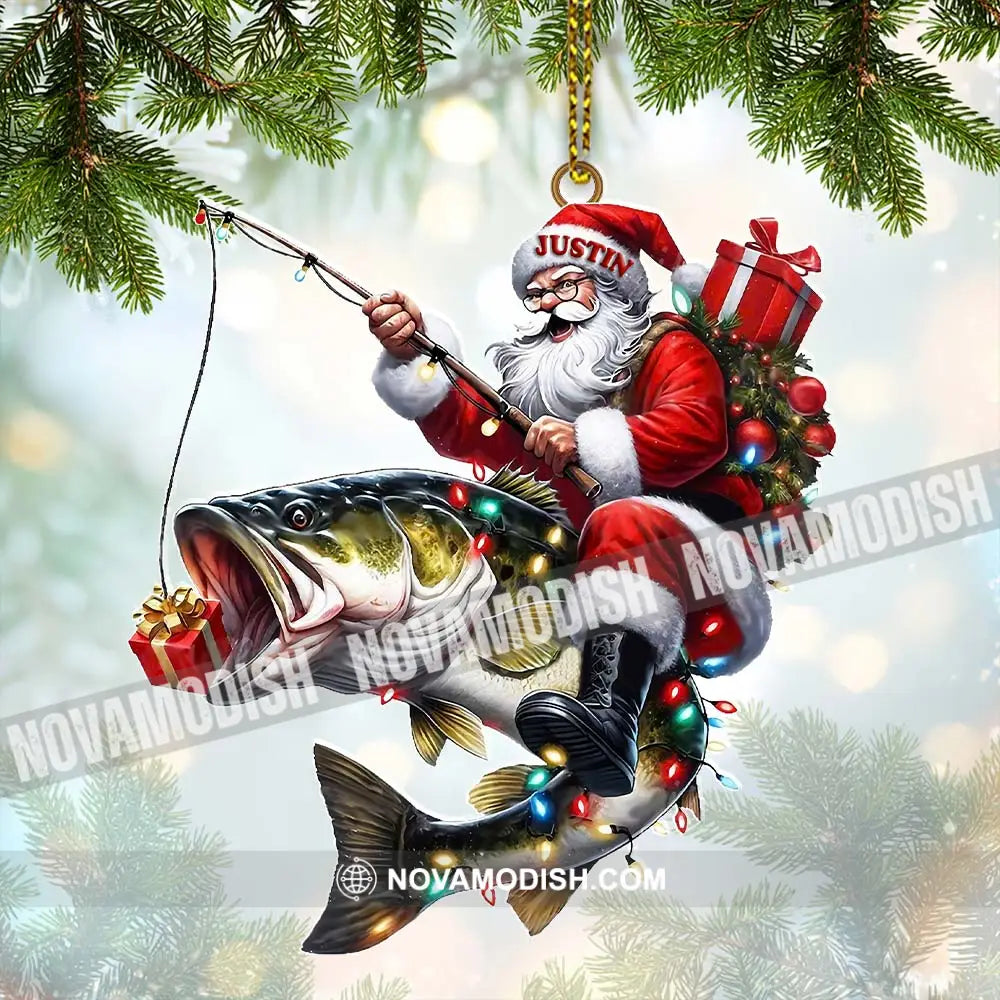 Custom Name Fishing Santa Ornament Christmas Gift 3.54’’ / 1