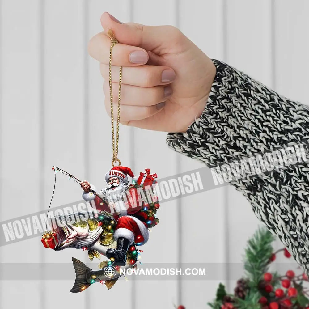 Custom Name Fishing Santa Ornament Christmas Gift