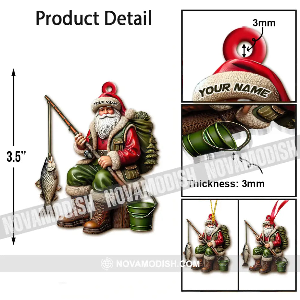 Custom Name Fishing Santa Ornament Christmas Gift