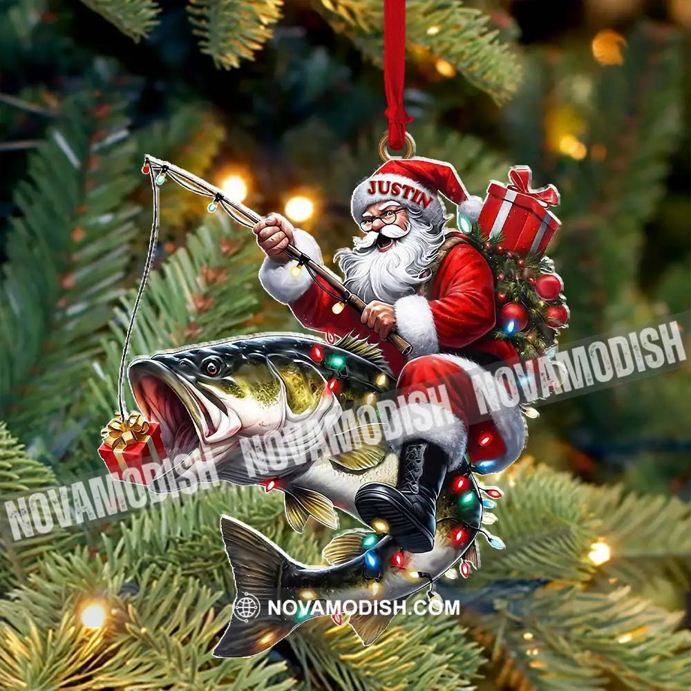 Custom Name Fishing Santa Ornament Christmas Gift