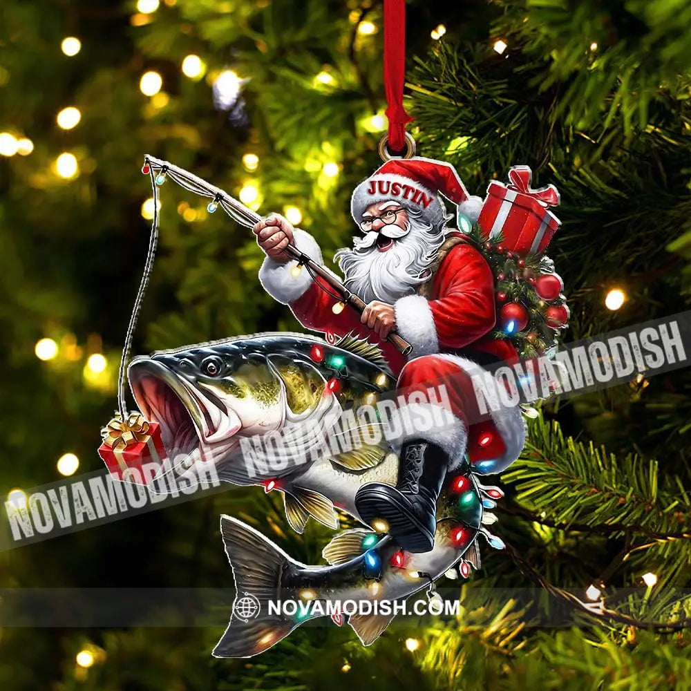 Custom Name Fishing Santa Ornament Christmas Gift