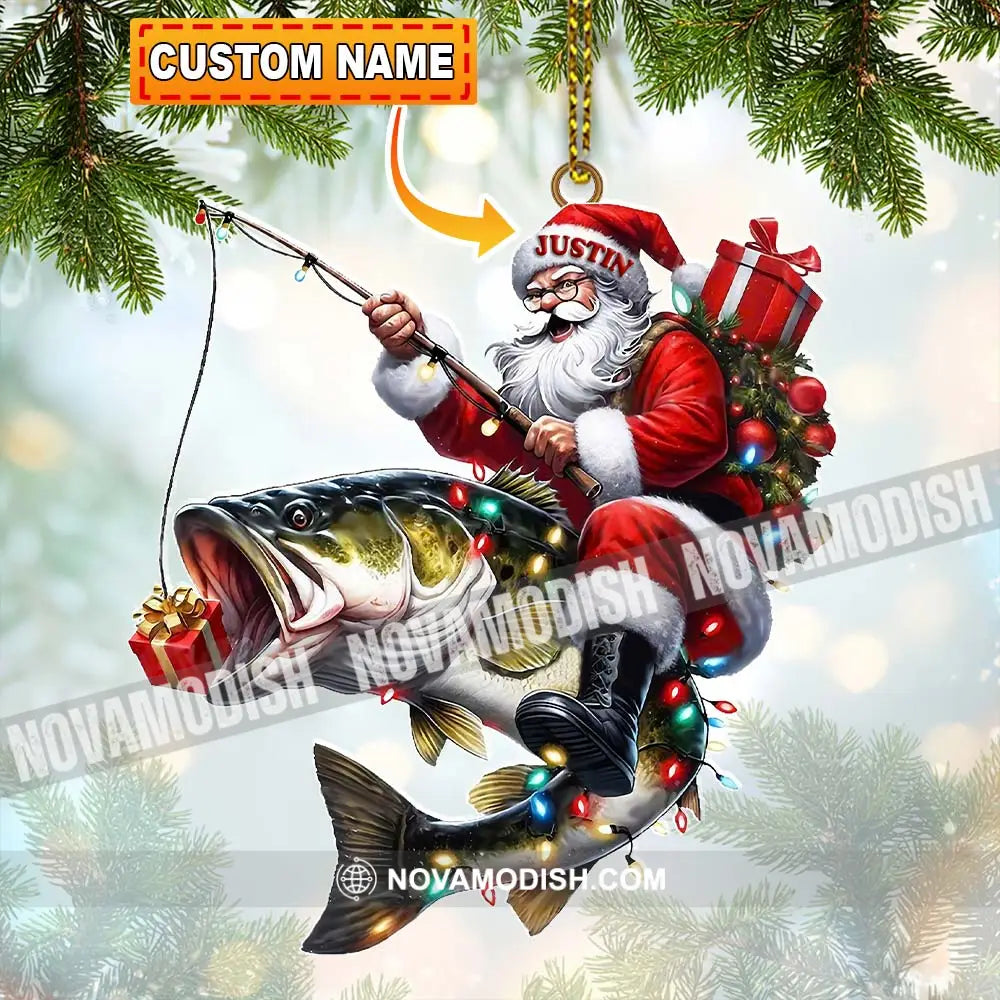 Custom Name Fishing Santa Ornament Christmas Gift