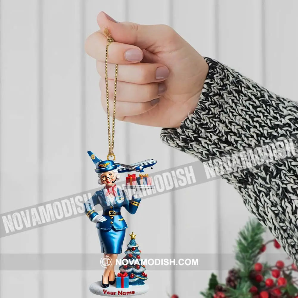 Custom Name Flight Attendant Santa Ornament Christmas Gift