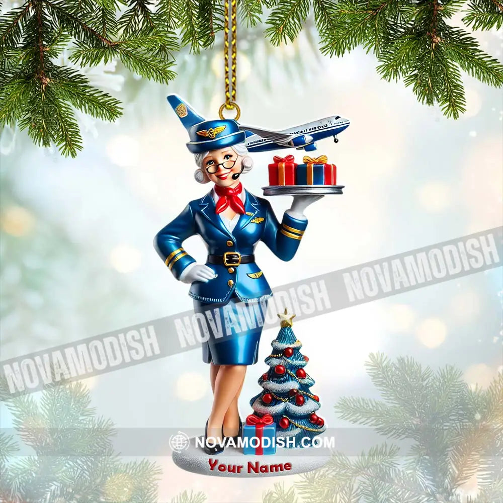 Custom Name Flight Attendant Santa Ornament Christmas Gift 3.54’’ / 1