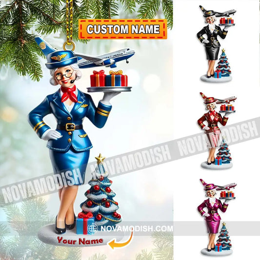 Custom Name Flight Attendant Santa Ornament Christmas Gift