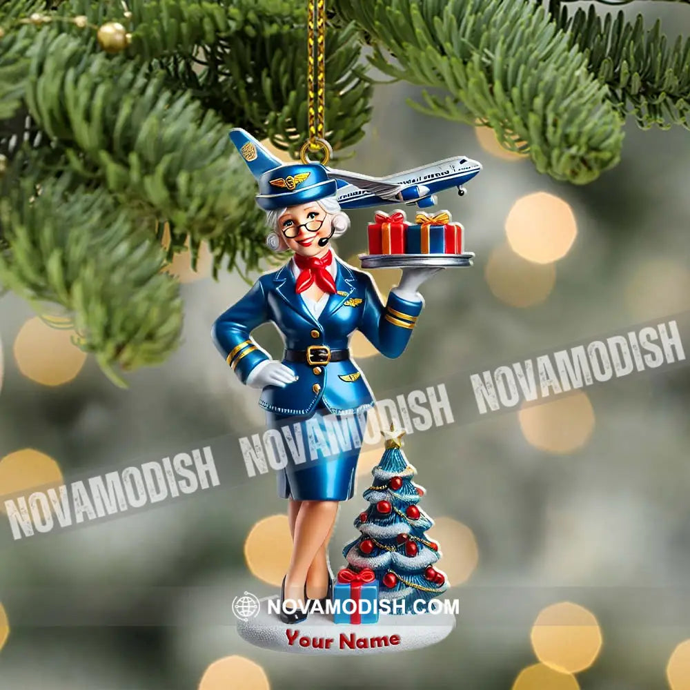 Custom Name Flight Attendant Santa Ornament Christmas Gift