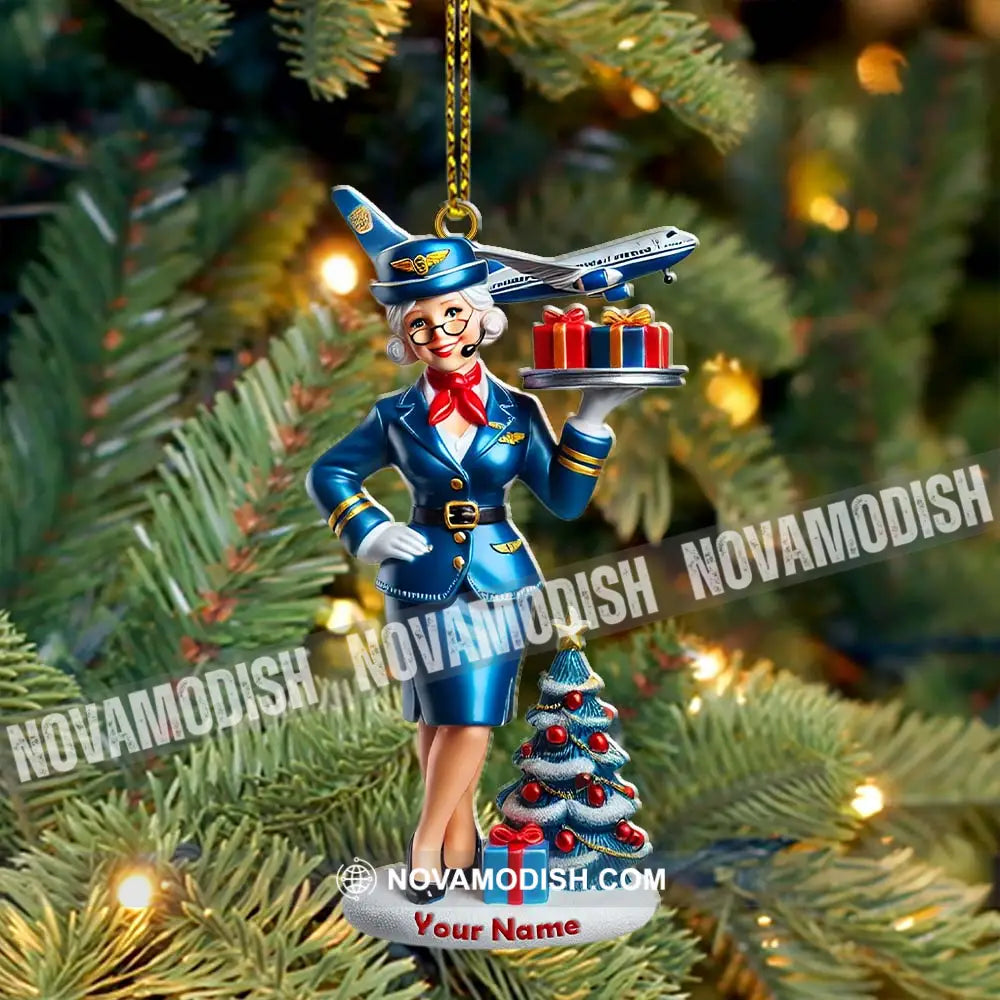 Custom Name Flight Attendant Santa Ornament Christmas Gift