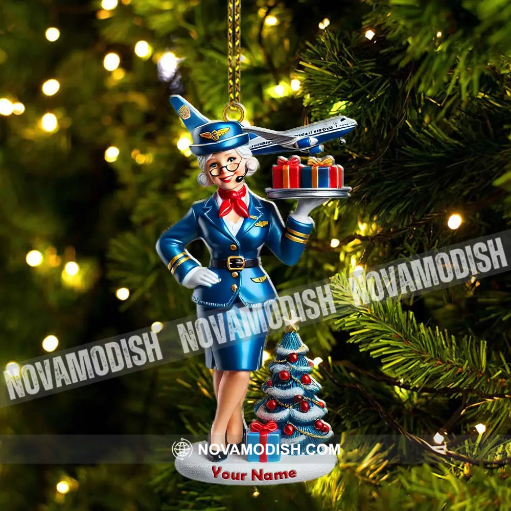 Custom Name Flight Attendant Santa Ornament Christmas Gift