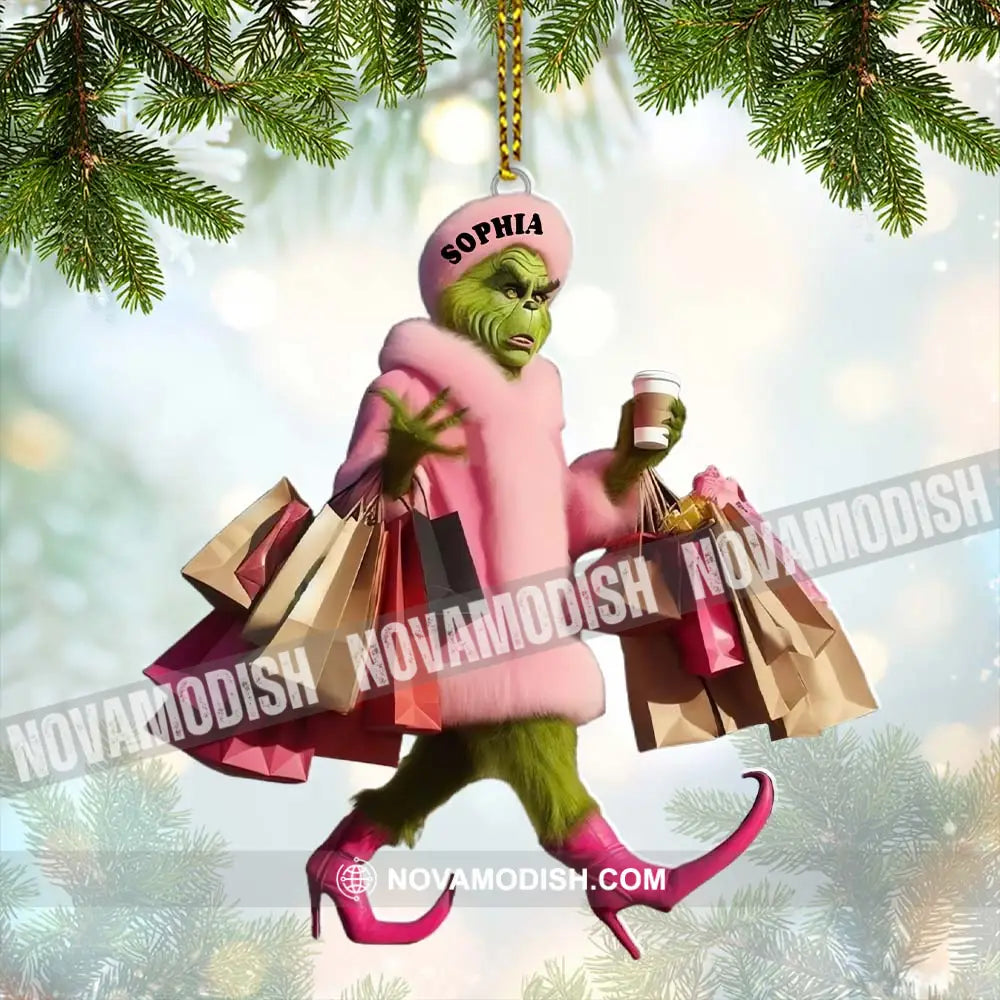 Custom Name Grinch Shopping Ornament Christmas Gift 3.54’’ / 1