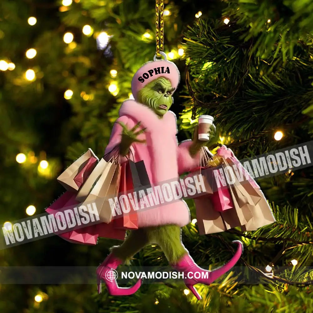 Custom Name Grinch Shopping Ornament Christmas Gift