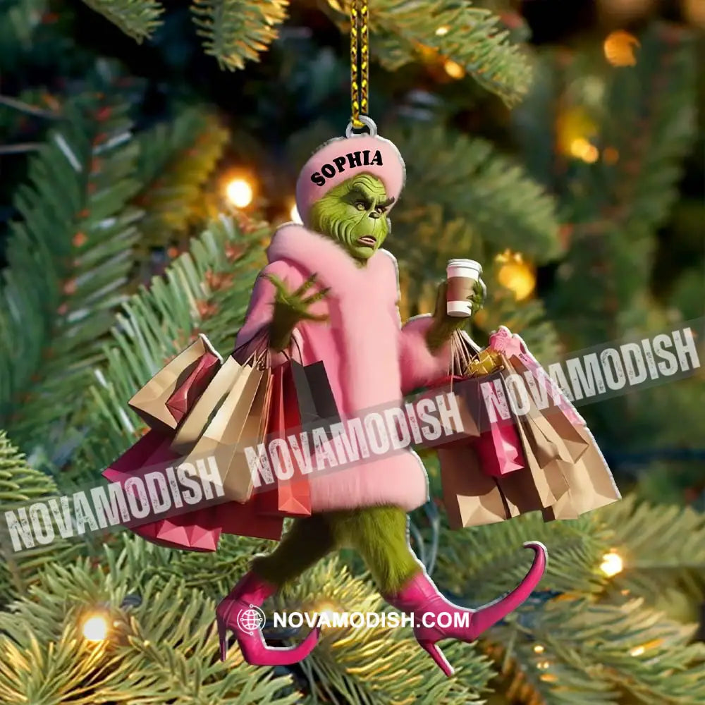 Custom Name Grinch Shopping Ornament Christmas Gift