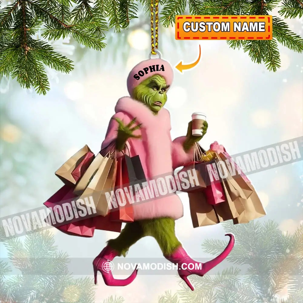 Custom Name Grinch Shopping Ornament Christmas Gift