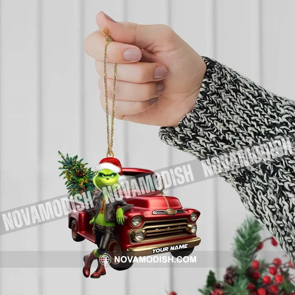 Custom Name Grinch Truck Ornament Christmas Gift Decor