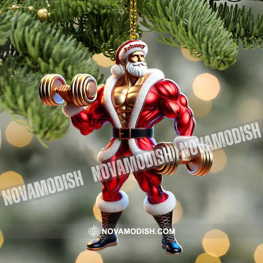 Custom Name Gym Work Out Santa Ornament Gymnastics Christmas Gift