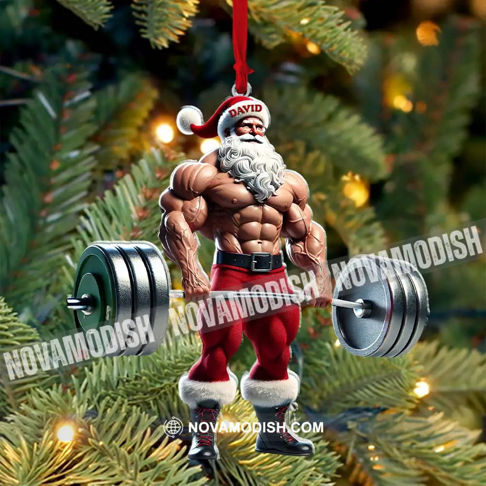 Custom Name Gym Work Out Santa Ornament Gymnastics Christmas Gift