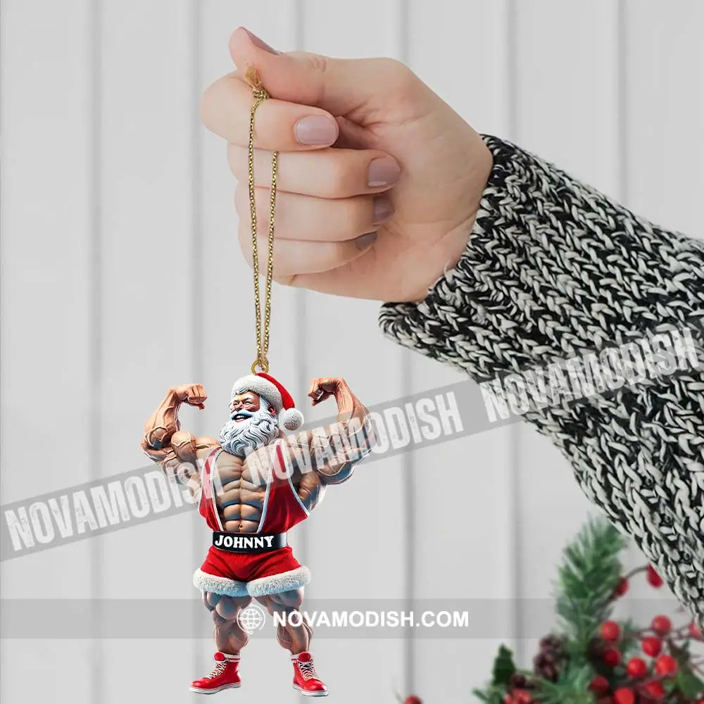 Custom Name Gym Work Out Santa Ornament Gymnastics Christmas Gift