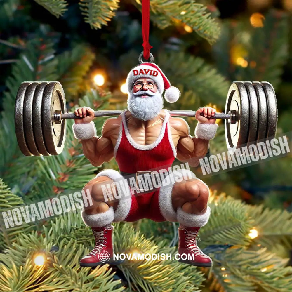 Custom Name Gym Work Out Santa Ornament Gymnastics Christmas Gift