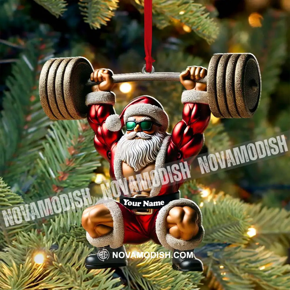 Custom Name Gym Work Out Santa Ornament Gymnastics Christmas Gift