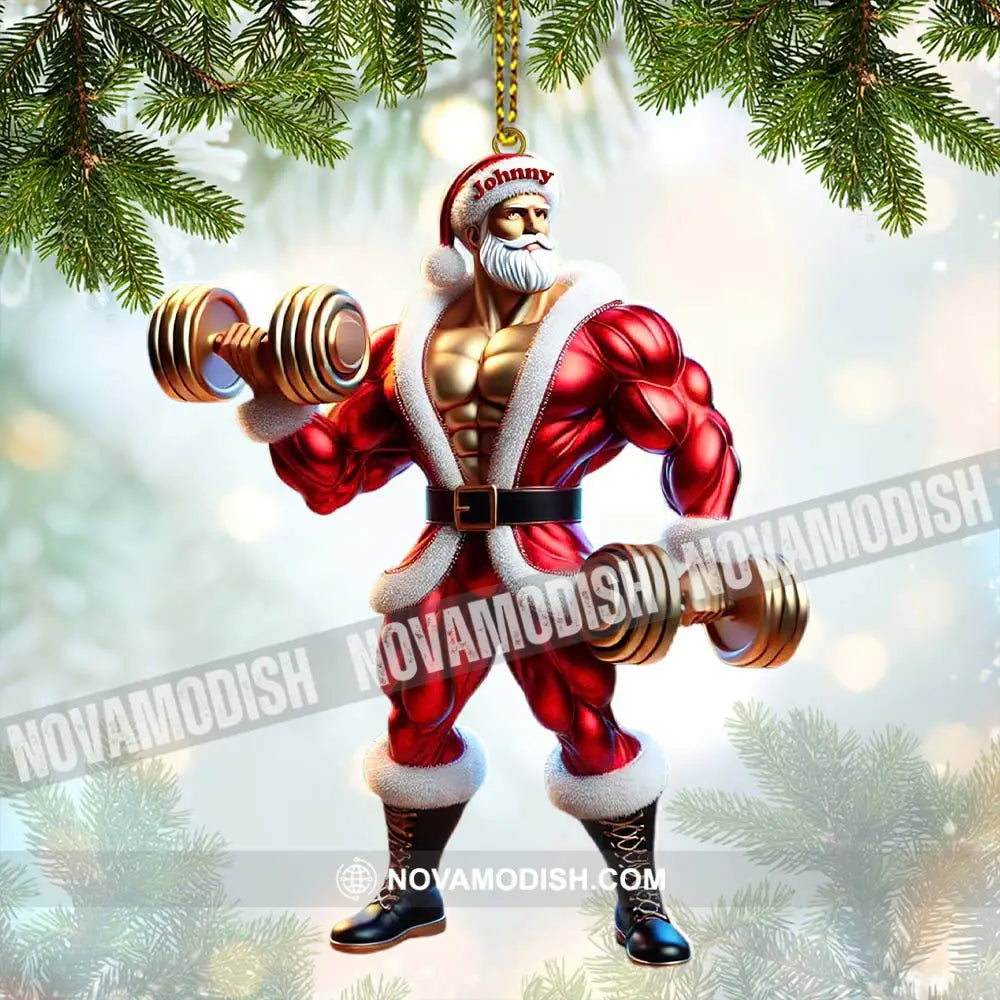 Custom Name Gym Work Out Santa Ornament Gymnastics Christmas Gift 3.54’’ / 1