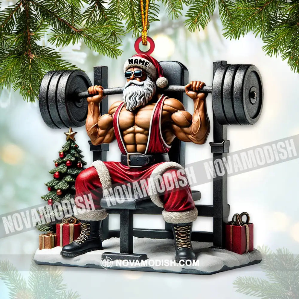 Custom Name Gym Work Out Santa Ornament Gymnastics Christmas Gift 3.54’’ / 1