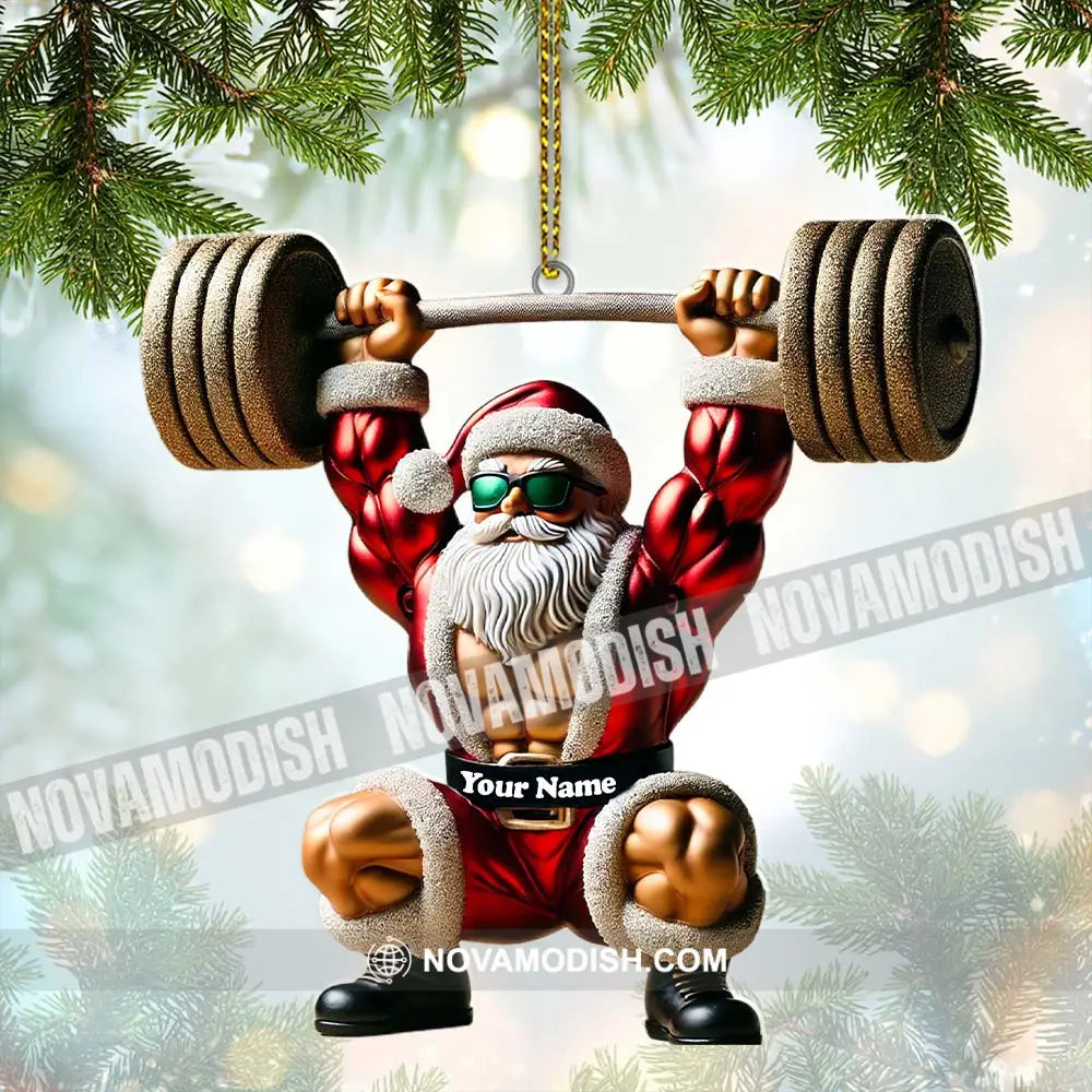 Custom Name Gym Work Out Santa Ornament Gymnastics Christmas Gift 3.54’’ / 1