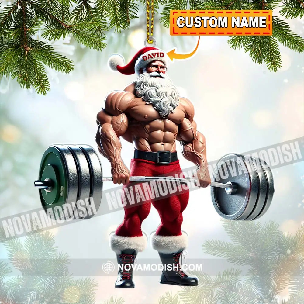 Custom Name Gym Work Out Santa Ornament Gymnastics Christmas Gift