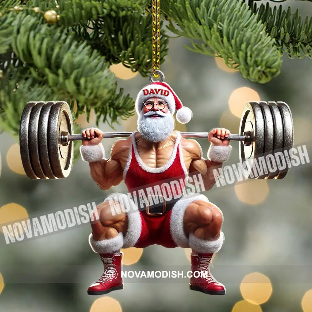 Custom Name Gym Work Out Santa Ornament Gymnastics Christmas Gift
