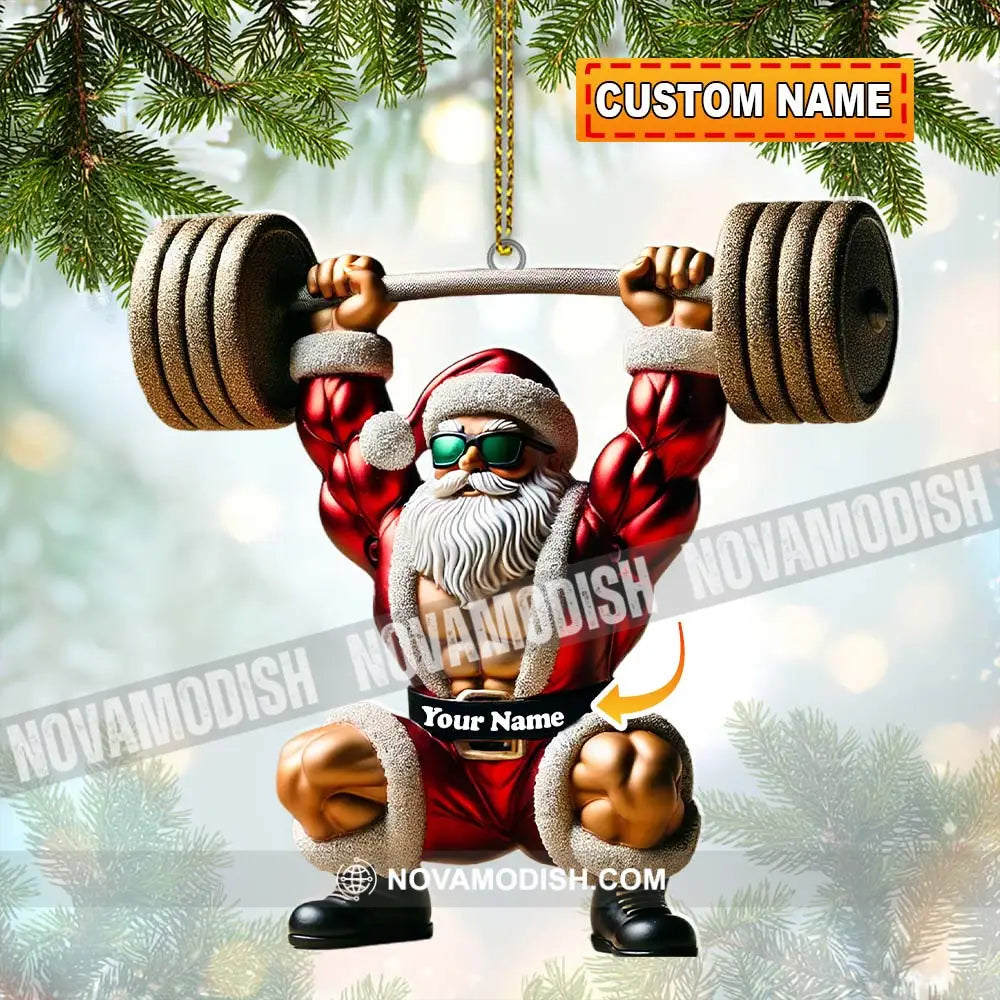 Custom Name Gym Work Out Santa Ornament Gymnastics Christmas Gift