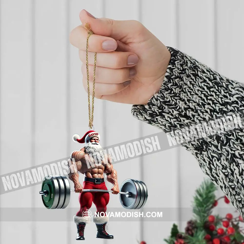 Custom Name Gym Work Out Santa Ornament Gymnastics Christmas Gift