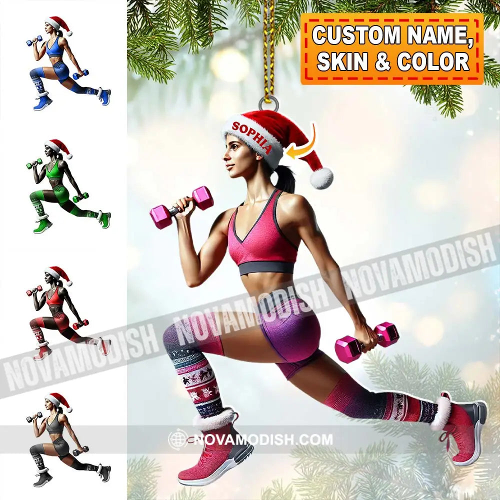 Custom Name Gym Work Out Woman Ornament Gymnastics Christmas Gift