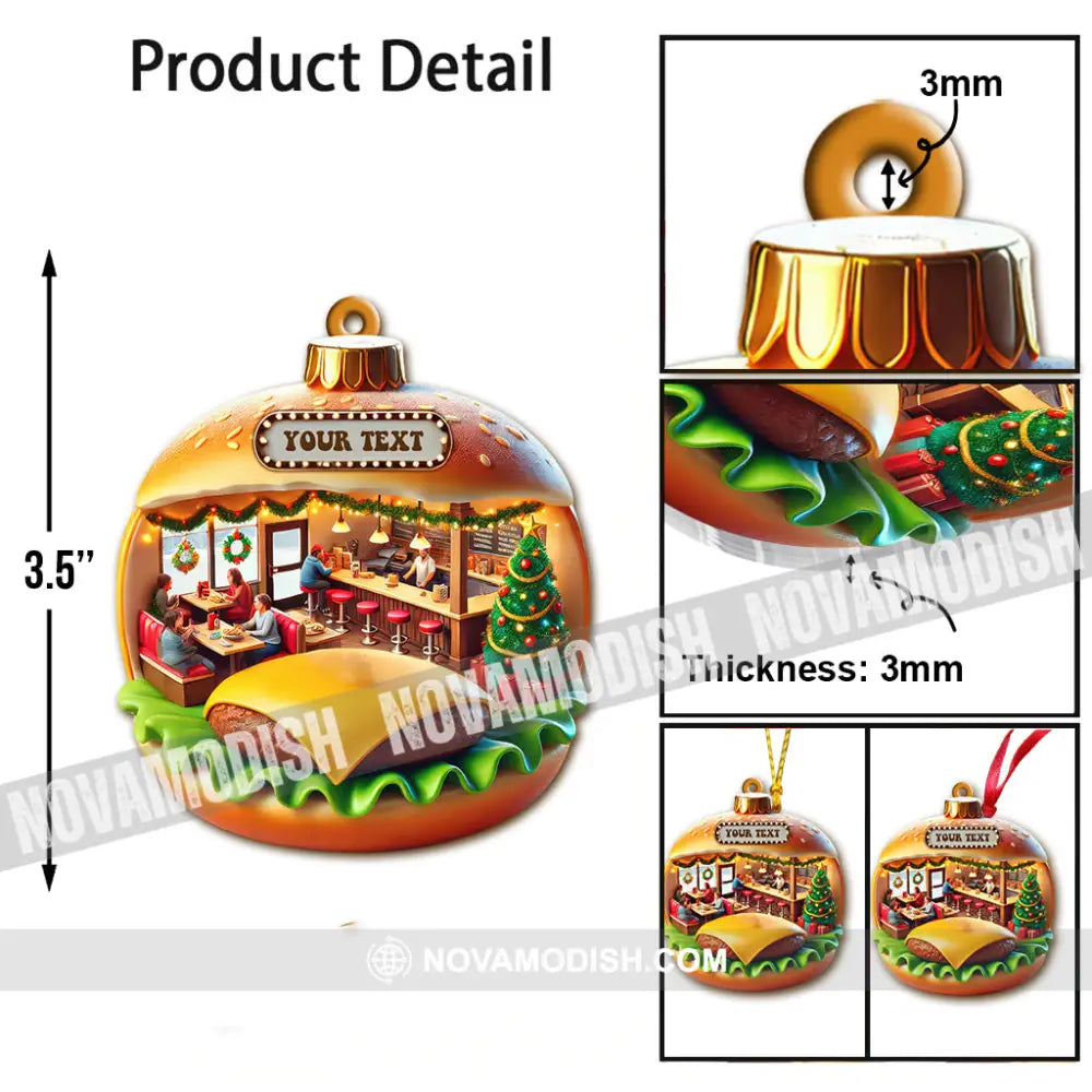 Custom Name Hamburger Ornament Christmas Gift Decoration