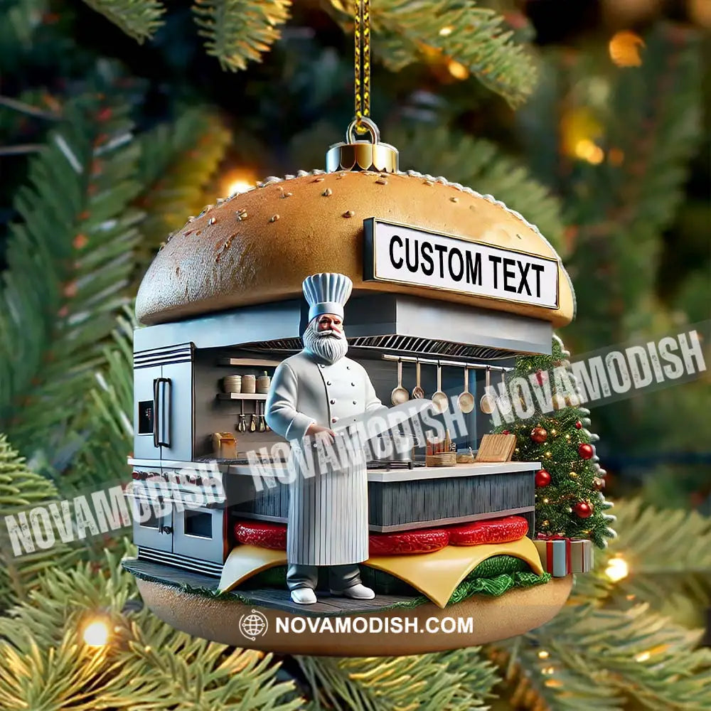 Custom Name Hamburger Shop Ornament Hot Dog Santa Christmas Gift