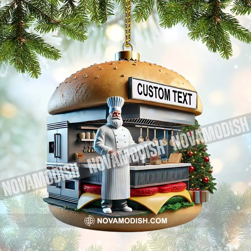 Custom Name Hamburger Shop Ornament Hot Dog Santa Christmas Gift 3.54’’ / 1