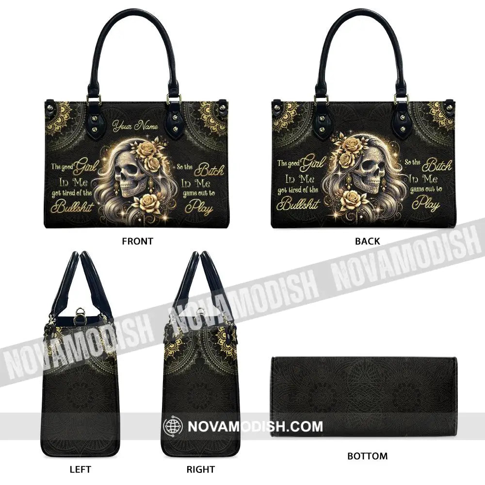 Custom Name Handbag Skull Lady Evil Personalized Leather