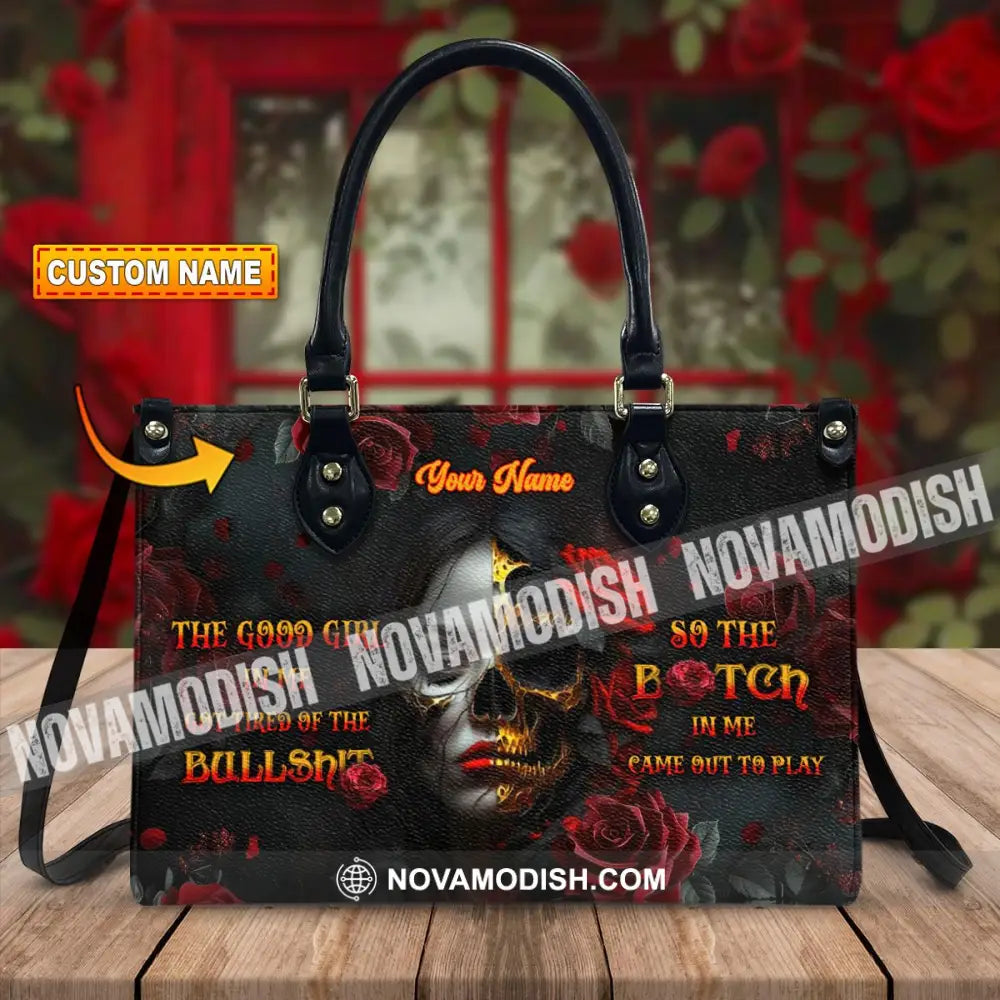 Custom Name Handbag Skull Lady Evil Personalized Leather