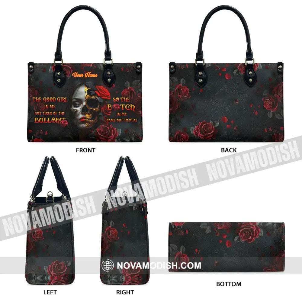 Custom Name Handbag Skull Lady Evil Personalized Leather