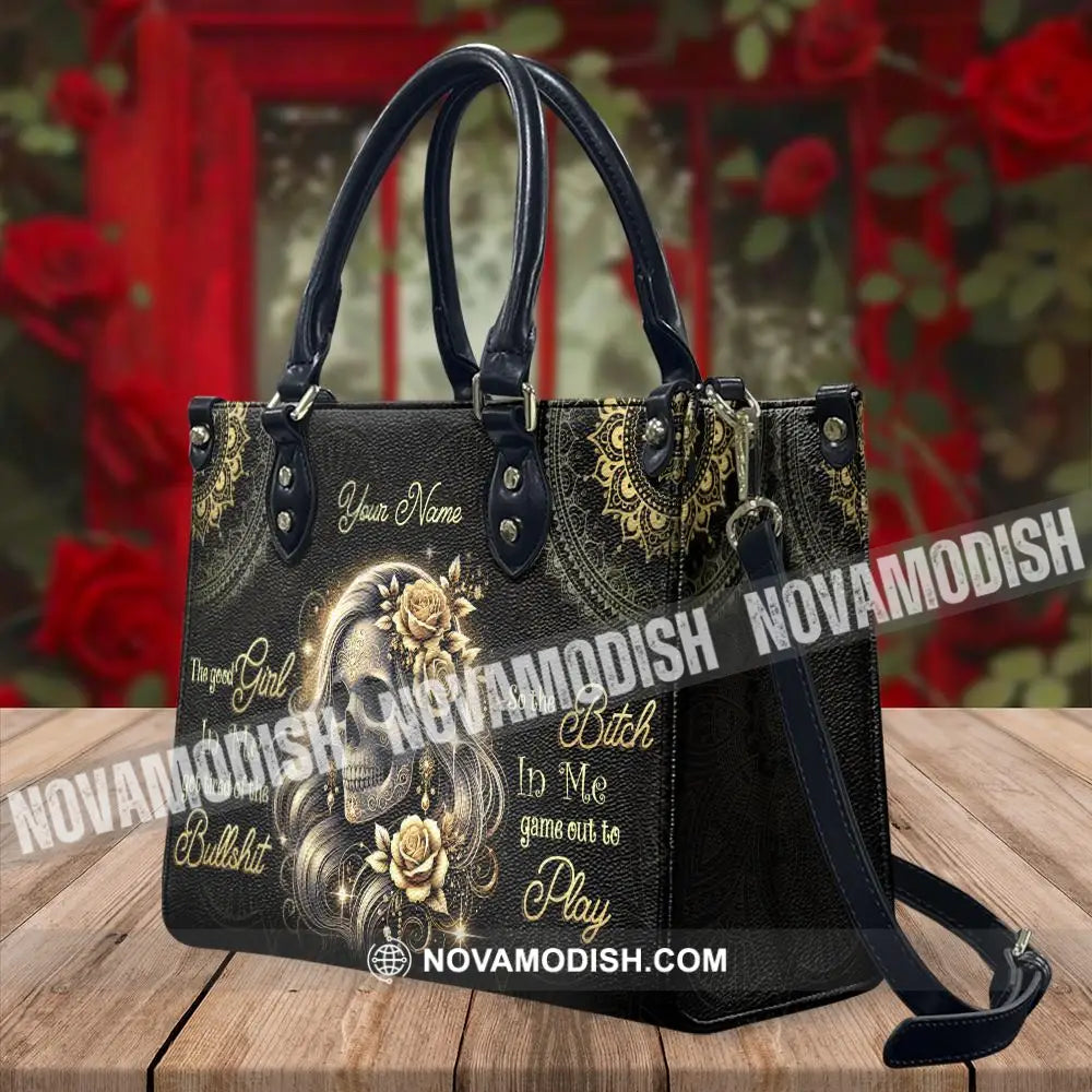 Custom Name Handbag Skull Lady Evil Personalized Leather Medium / Pu