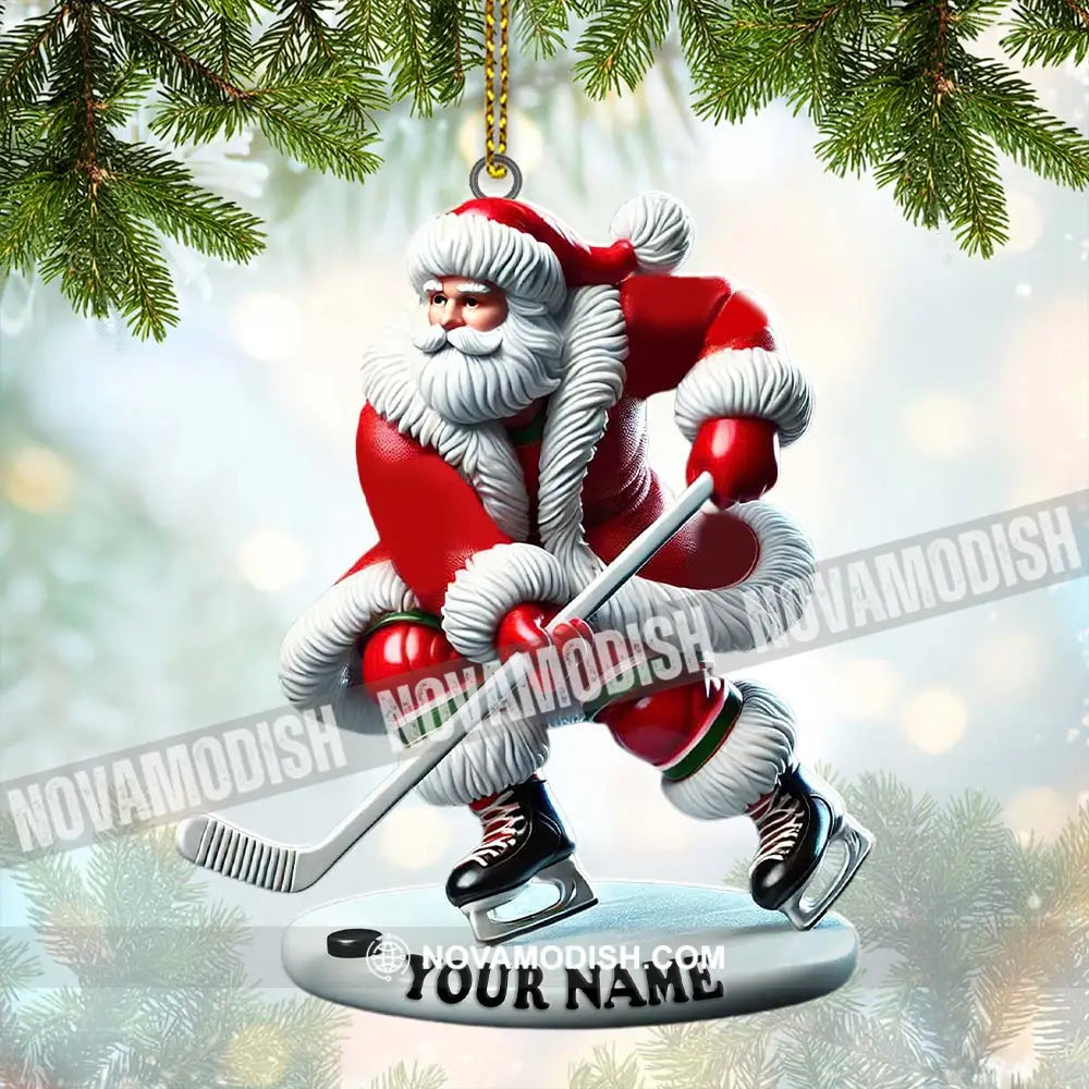 Custom Name Hockey Santa Ornament Lover Christmas Gift 3.54’’ / 1