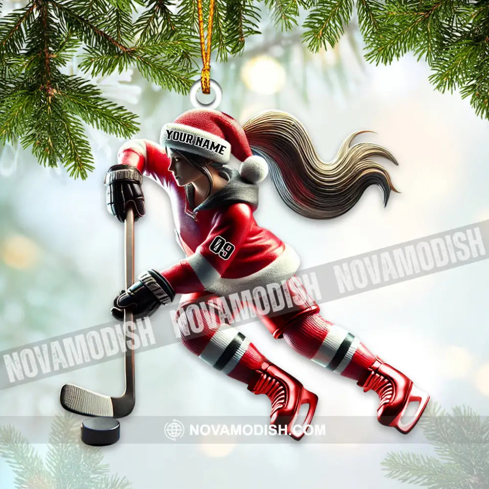 Custom Name Ice Hockey Ornament Christmas Gift 3.54’’ / 1