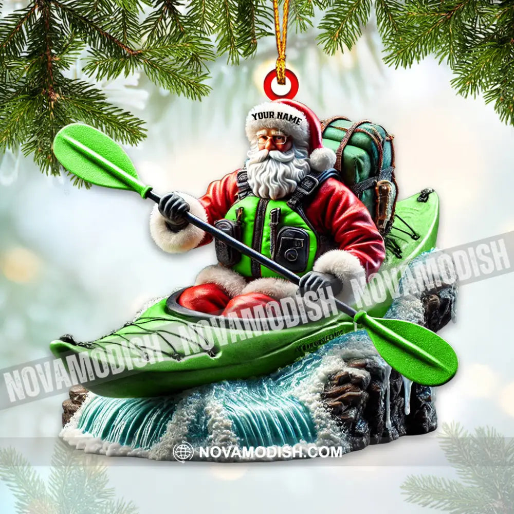 Custom Name Kayak Santa Ornament Lover Christmas Gift 3.54’’ / 1