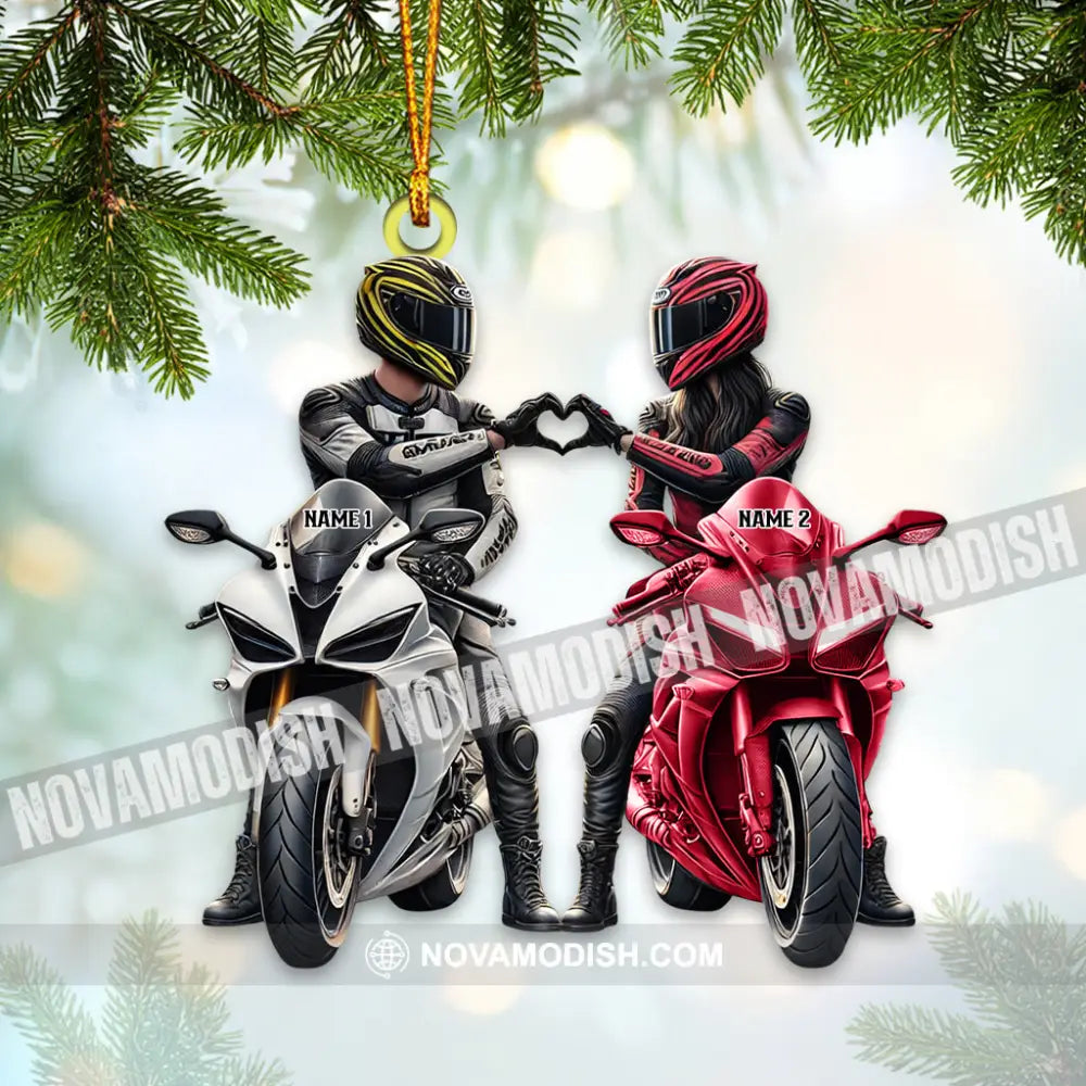 Custom Name Motorbike Couple Ornament Lover Christmas Gift 3.54’’ / 1